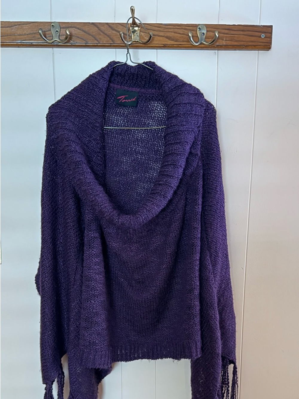 Torrid Purple Shawl-Collar, Fringe Poncho